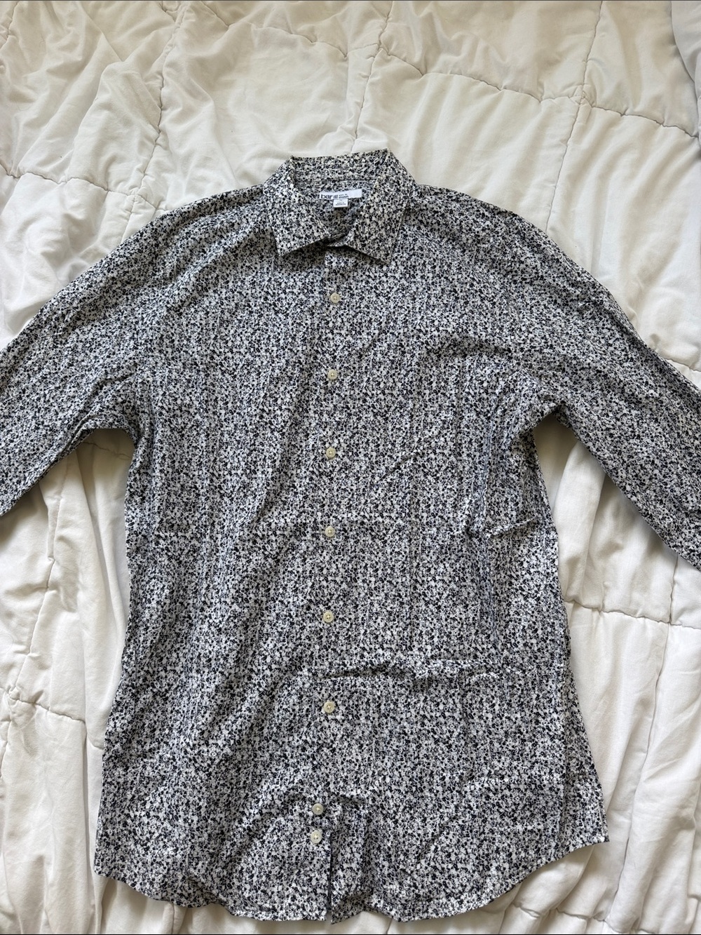 Bar III Black & White Speckled Button-Up Shirt
